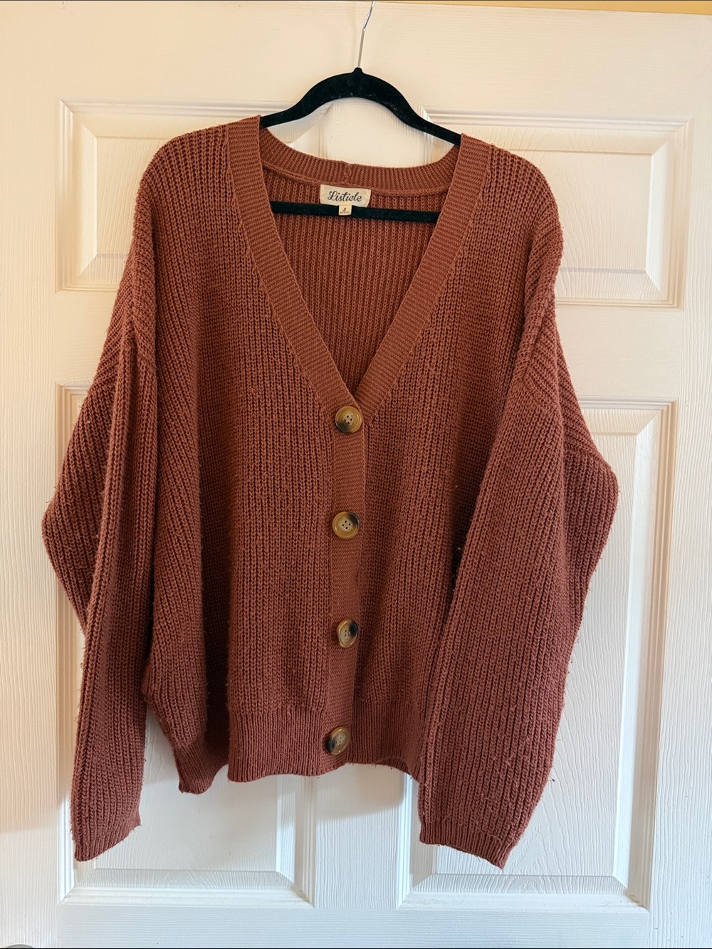 Listicle Rust Brown Oversized Chunky V-Neck Button Cardigan